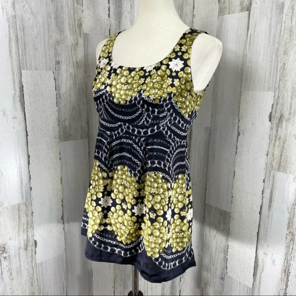 Cabi Pearls Chains 100% Silk Sleeveless Scoop Neck Blouse Top Shirt Sz S‎